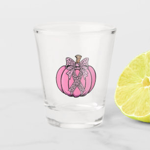 Pink Ribbon Pumpkin Face Halloween Breast Cancer Shot Glass