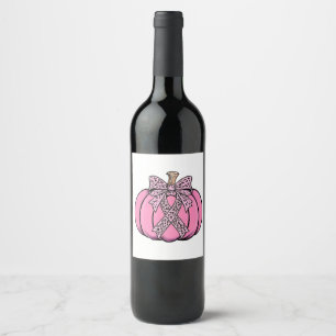 Pink Ribbon Pumpkin Face Halloween Breast Cancer  Wine Label