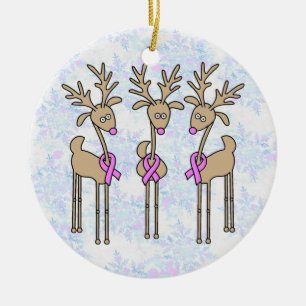 Pink Ribbon Reindeer - Breast Cancer Ceramic Tree Decoration