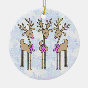 Pink Ribbon Reindeer - Breast Cancer Ceramic Tree Decoration