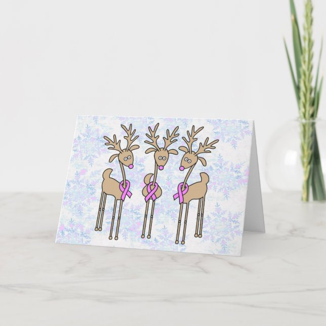 Pink Ribbon Reindeer - Breast Cancer Holiday Card (Front)