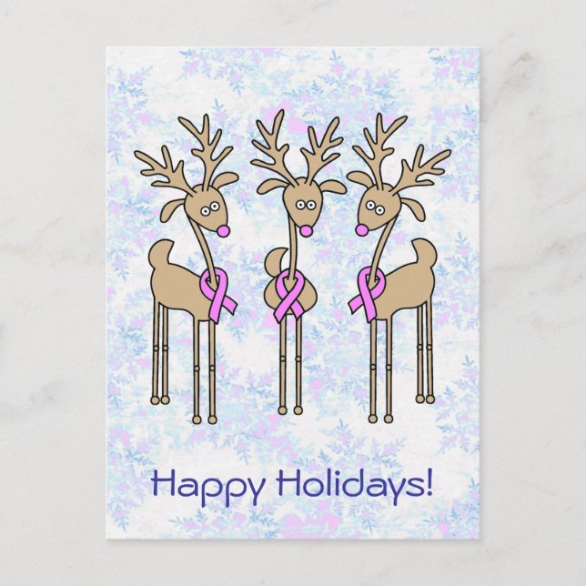 Pink Ribbon Reindeer - Breast Cancer Holiday Postcard (Front)