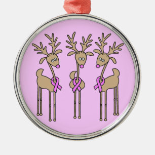 Pink Ribbon Reindeer - Breast Cancer Metal Tree Decoration