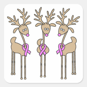 Pink Ribbon Reindeer - Breast Cancer Square Sticker