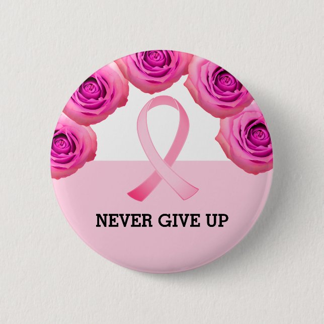 Pink Ribbon & Rose Breast Cancer Awareness   6 Cm Round Badge (Front)