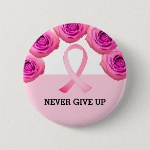 Pink Ribbon & Rose Breast Cancer Awareness   6 Cm Round Badge