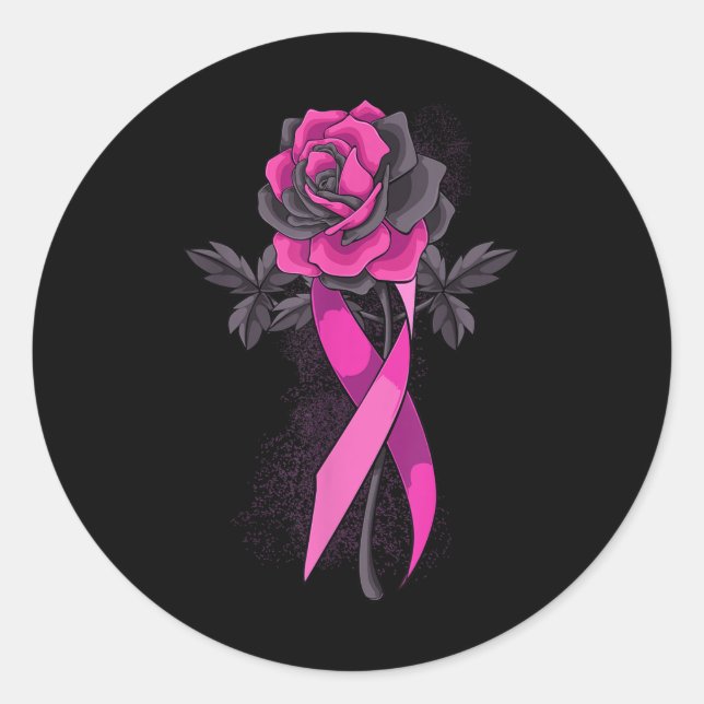 Pink Ribbon Rose Breast Cancer Awareness Survivor  Classic Round Sticker (Front)