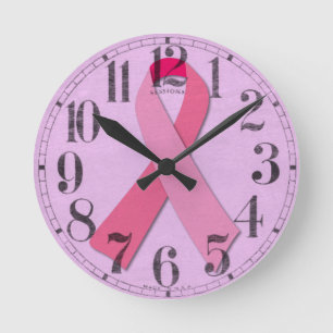 Pink Ribbon Round Clock