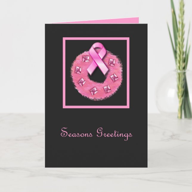 Pink Ribbon  Seasons Greetings Holiday Card (Front)