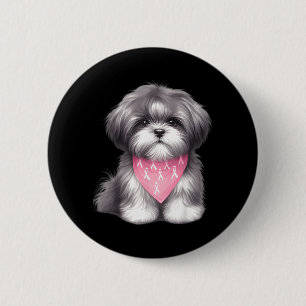Pink Ribbon Shih Tzu Breast Cancer Awareness 6 Cm Round Badge