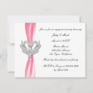 Pink Ribbon Silver Swans Engagement Party Invite