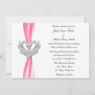 Pink Ribbon Silver Swans Invitation