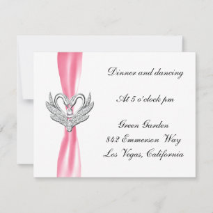 Pink Ribbon Silver Swans Reception Card