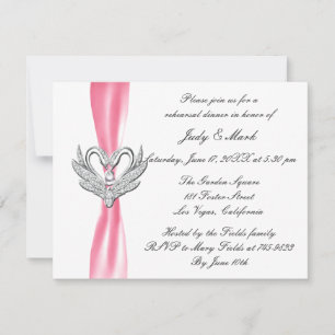 Pink Ribbon Silver Swans Rehearsal Dinner Invite