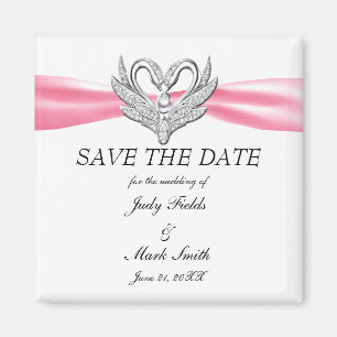 Pink Ribbon Silver Swans Save The Date Magnet