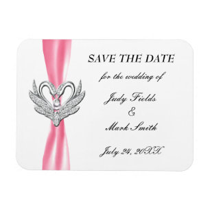 Pink Ribbon Silver Swans Save The Date Magnet