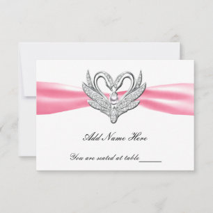 Pink Ribbon Silver Swans Table Place Card