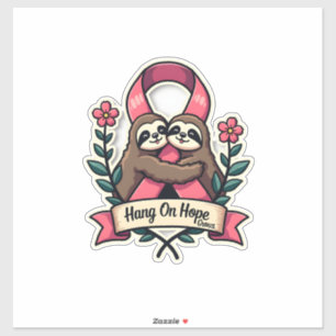 Pink Ribbon Sloth Support Vintage Awareness Art