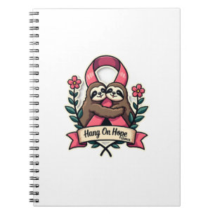 Pink Ribbon Sloth Support Vintage Awareness Art Notebook