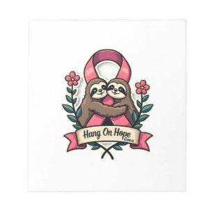 Pink Ribbon Sloth Support Vintage Awareness Art Notepad