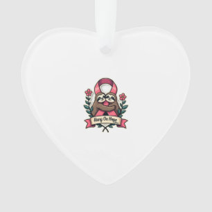 Pink Ribbon Sloth Support Vintage Awareness Art Ornament
