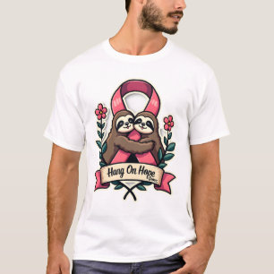 Pink Ribbon Sloth Support Vintage Awareness Art T-Shirt
