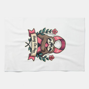 Pink Ribbon Sloth Support Vintage Awareness Art Tea Towel
