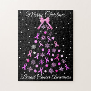 Pink Ribbon Snowflake Christmas Tree Jigsaw Puzzle