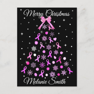 Pink Ribbon Snowflake Christmas Tree Postcard