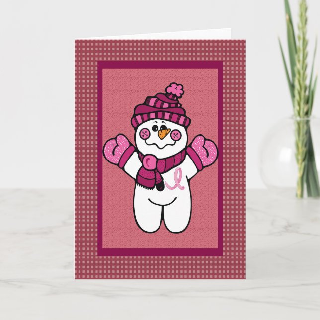pink ribbon snowwoman holiday card (Front)
