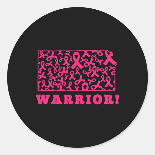 Pink Ribbon State Kansas Ks Breast Cancer Fight Su Classic Round Sticker (Front)