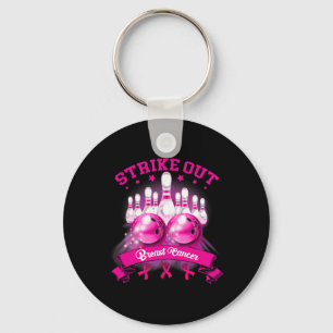 Pink Ribbon Strike Out Breast Cancer Awareness Bow Key Ring