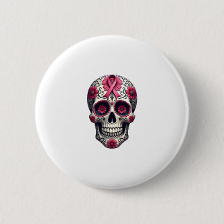 Pink Ribbon Sugar Skull Calavera Breast Cancer Awa 6 Cm Round Badge