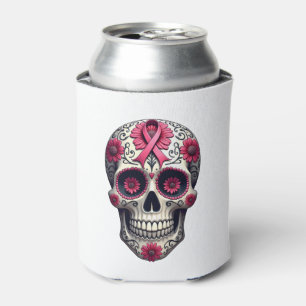 Pink Ribbon Sugar Skull Calavera Breast Cancer Awa Can Cooler