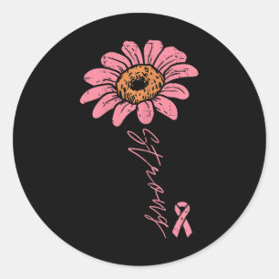Pink Ribbon Sunflower Strong Breast Cancer Awarene Classic Round Sticker