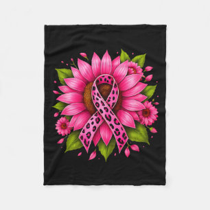 Pink Ribbon Sunflower Women Warrior Breast Cancer Fleece Blanket