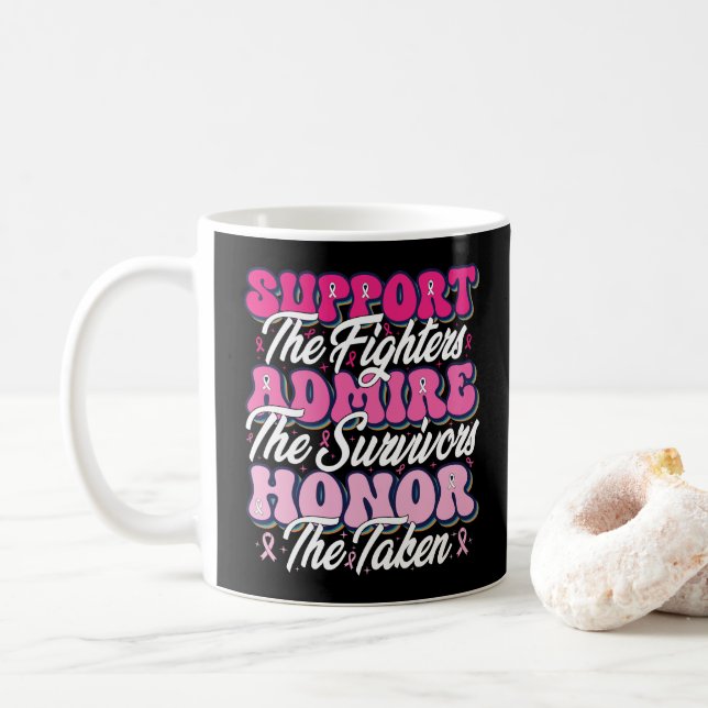 Pink Ribbon Support Admire Honour Breast Awareness Coffee Mug (With Donut)