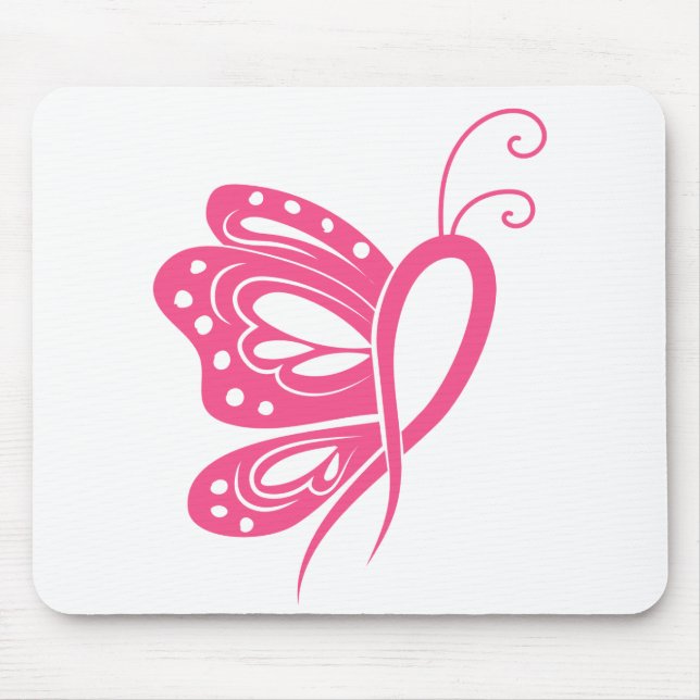 Pink Ribbon Survivor Breast Cancer Butterfly Mouse Mat (Front)