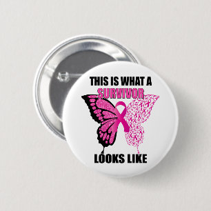 Pink Ribbon Survivor Butterfly Breast Cancer 6 Cm Round Badge