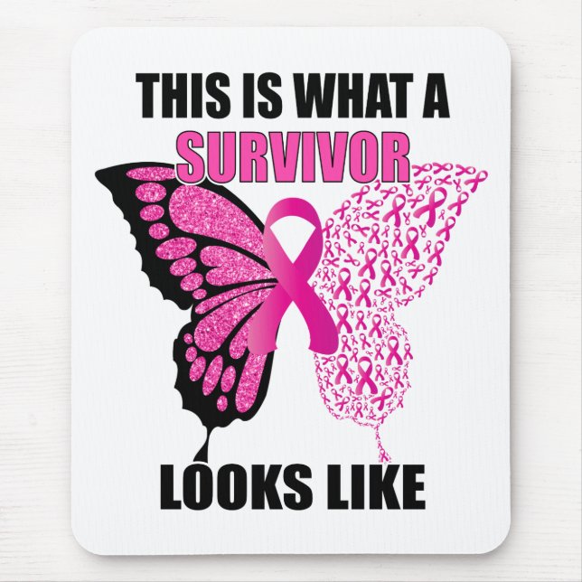 Pink Ribbon Survivor Butterfly Breast Cancer Mouse Mat (Front)