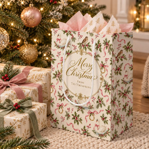 Pink Ribbon Swan Personalised Christmas Medium Gift Bag