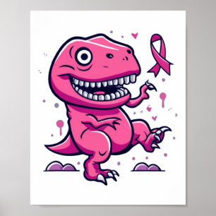 Pink Ribbon T-rex Kids Breast Cancer Awareness Boy Poster