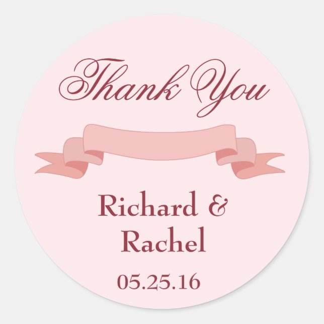 Pink Ribbon Thank You Classic Round Sticker (Front)