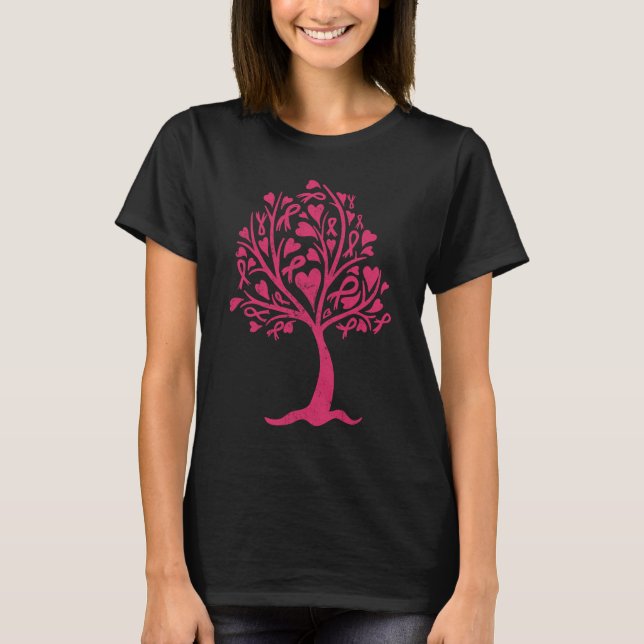 Pink Ribbon Tree Support Breast Cancer Awareness  T-Shirt (Front)