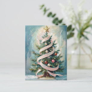 Pink Ribbon Tree Xmas Holiday Greeting Postcard