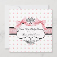 Pink Ribbon Twin Girls French Bow Dot Swirl 