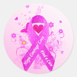 Pink Ribbon Vintage Classic Round Sticker