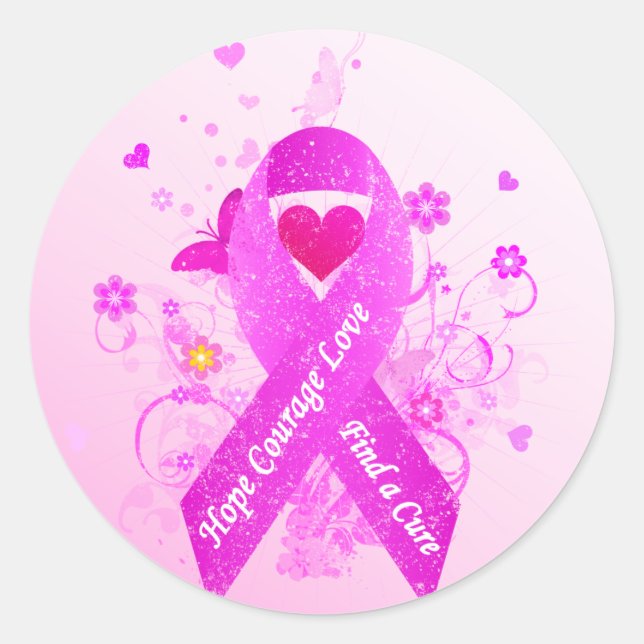 Pink Ribbon Vintage Classic Round Sticker (Front)