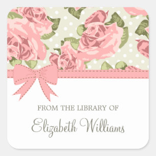 Pink Ribbon Vintage Roses Square Sticker
