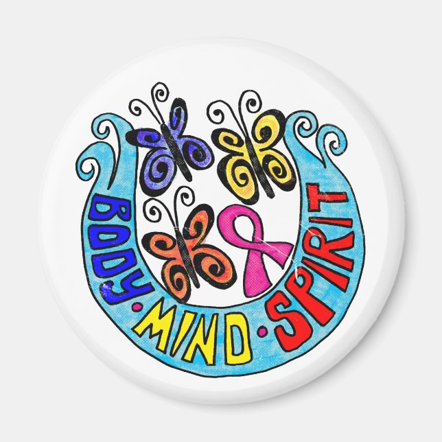 Pink Ribbon w/ Butterflies and  Body Mind Spirit Magnet (Front)